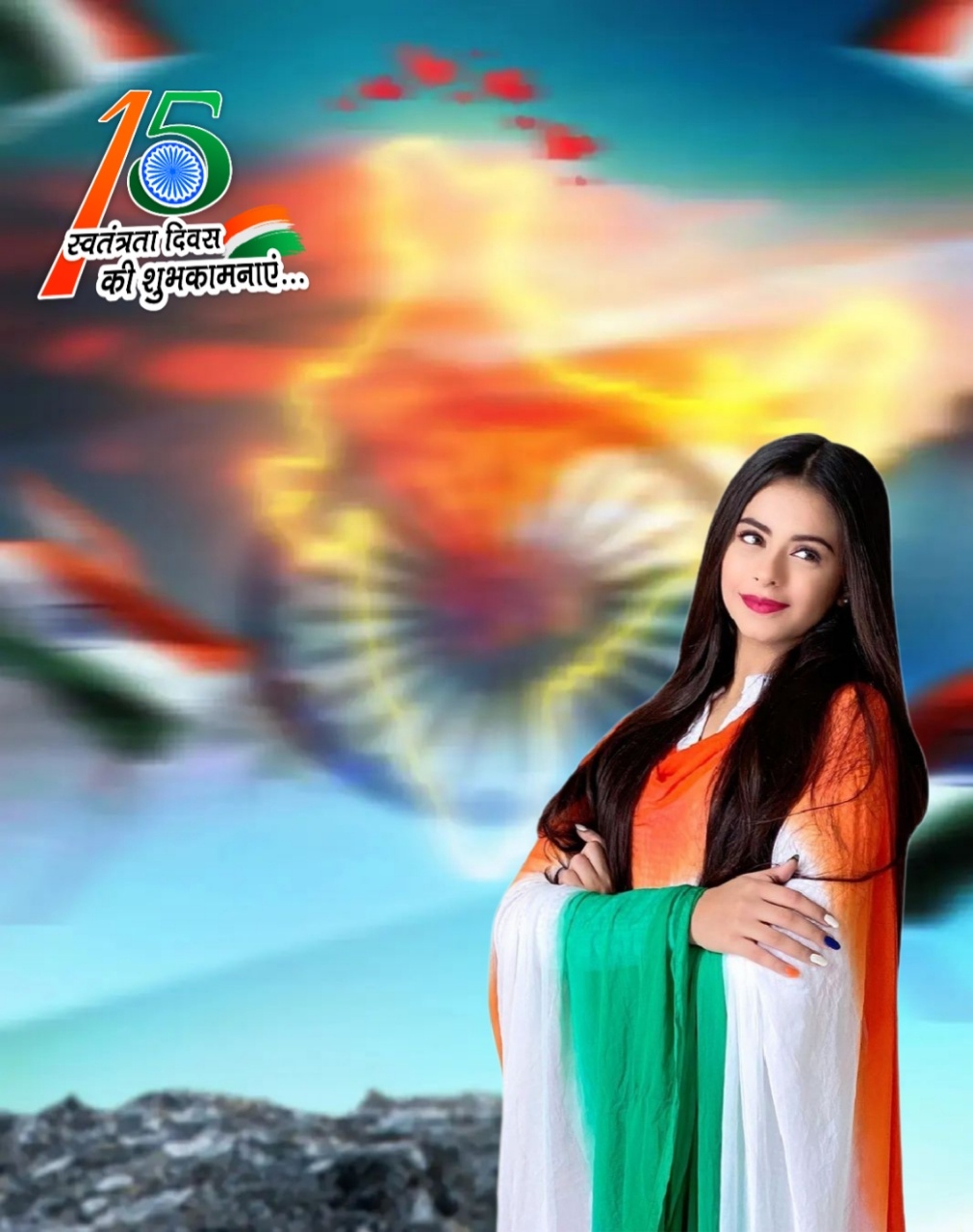 15 August Flag Girl Background HD Image