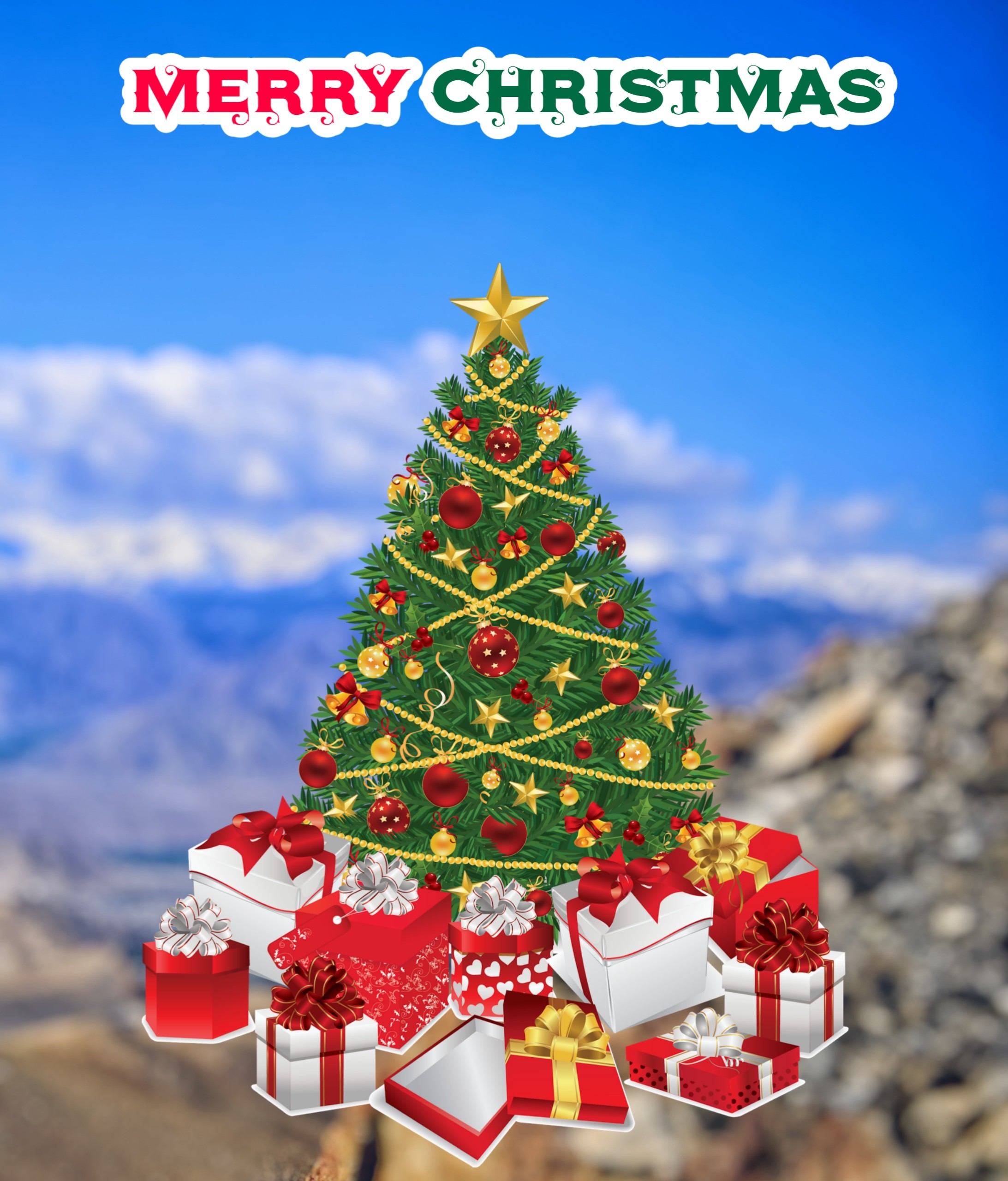 Christmas Tree Background With Red Gift