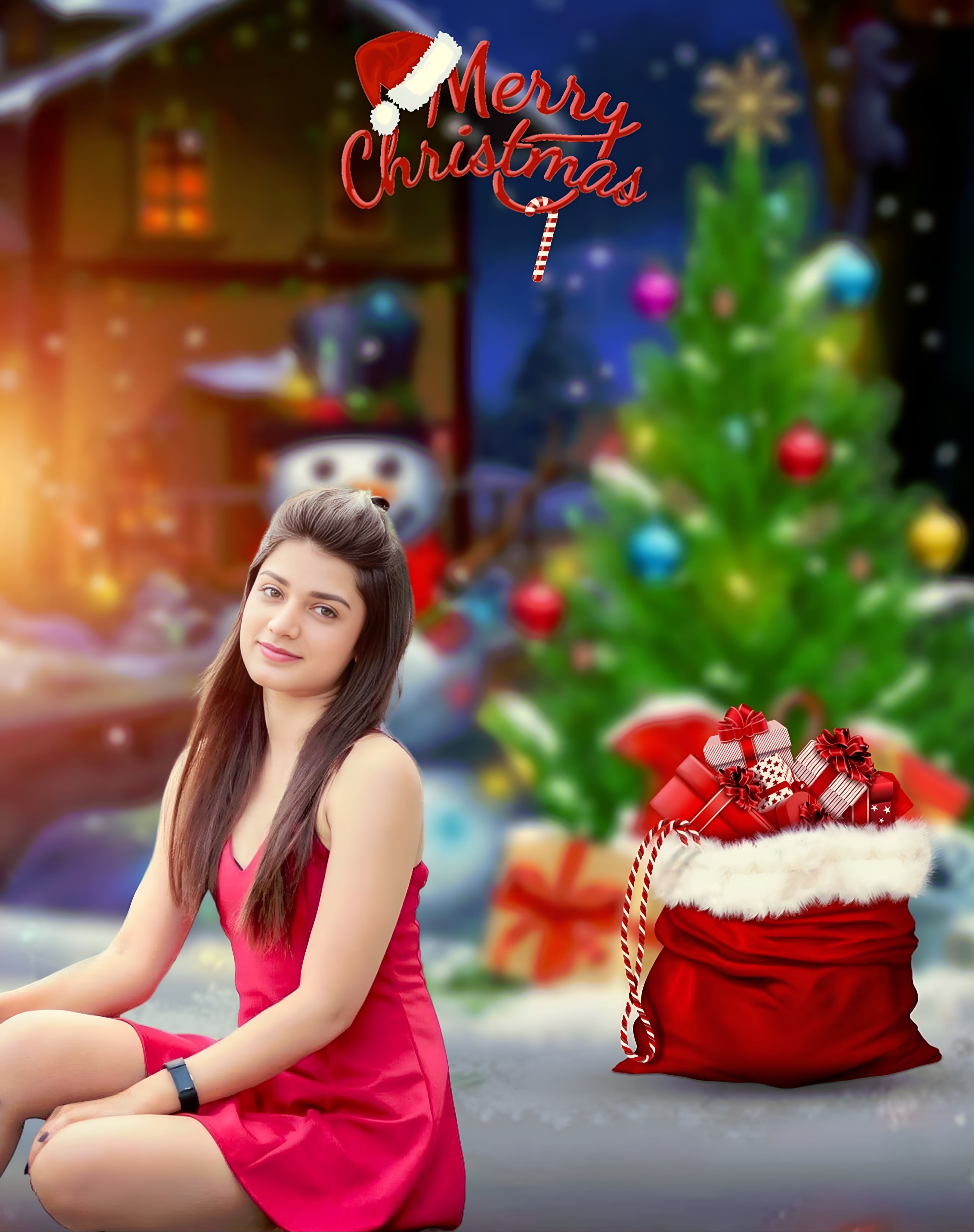 Christmas Girl Photo Editing Background 