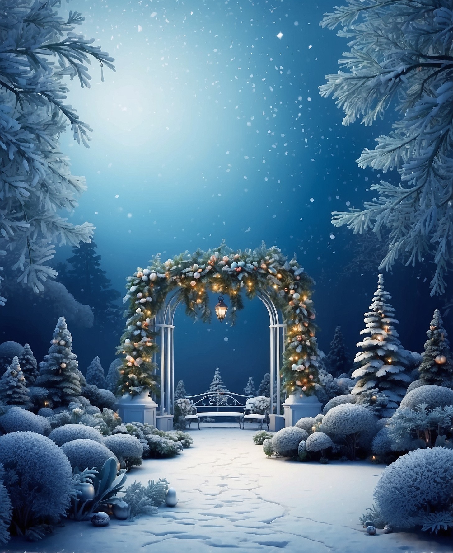 Garden Blue Christmas Tree Wallpaper Photo 