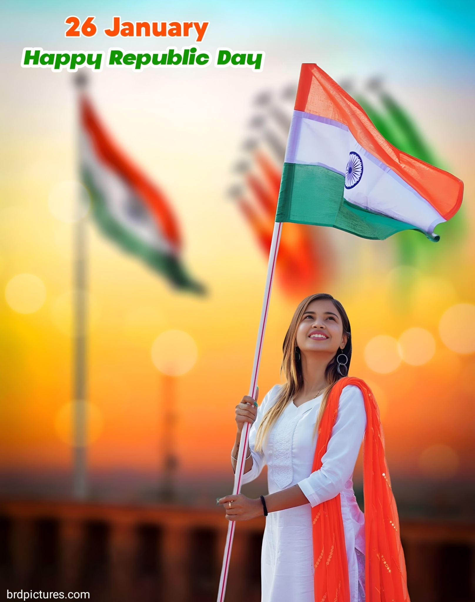Republic Day Girl Photo Editing Background 4k With Indian Flag