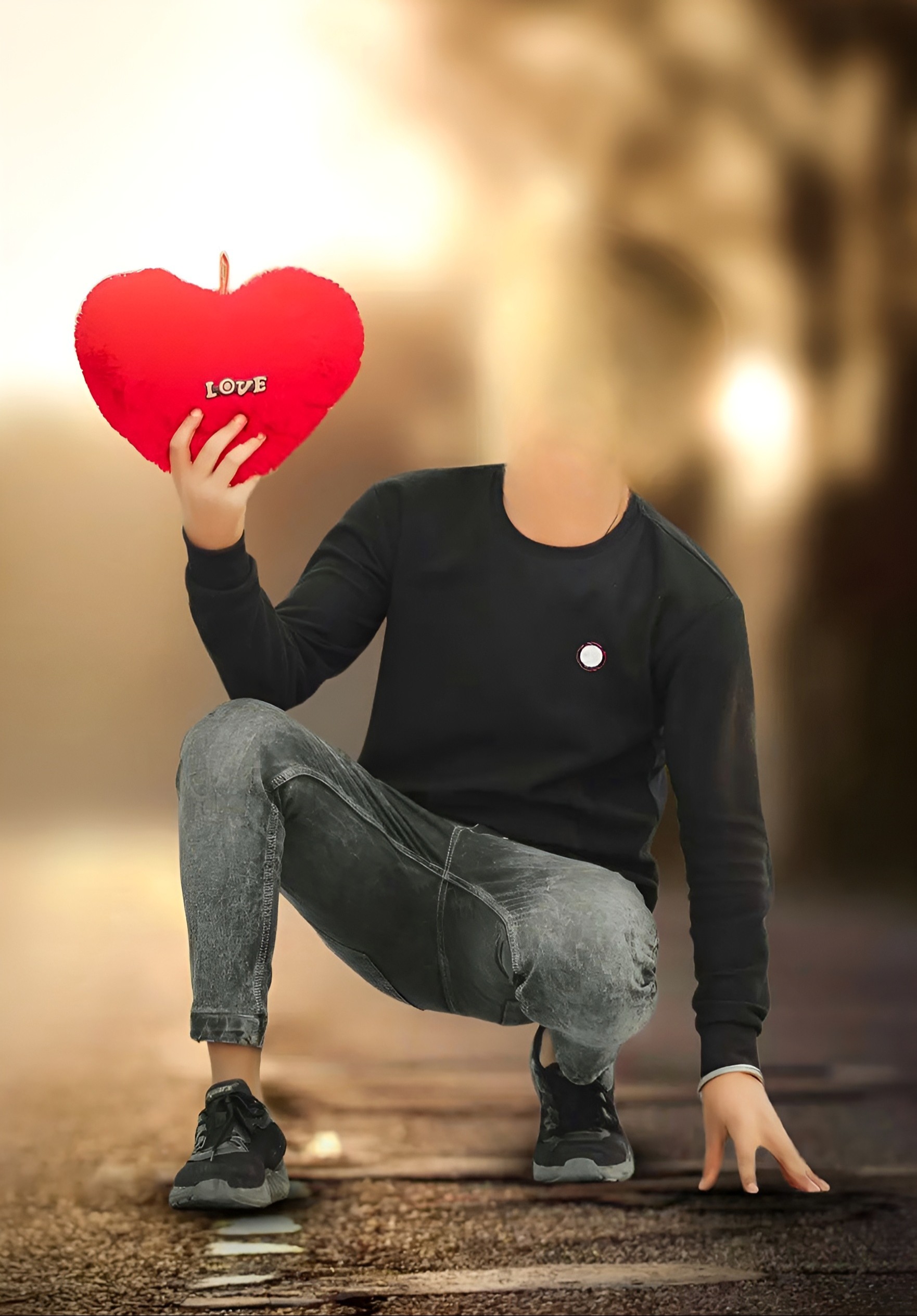 Without Face Boy Heart Red Background Photo Editing 