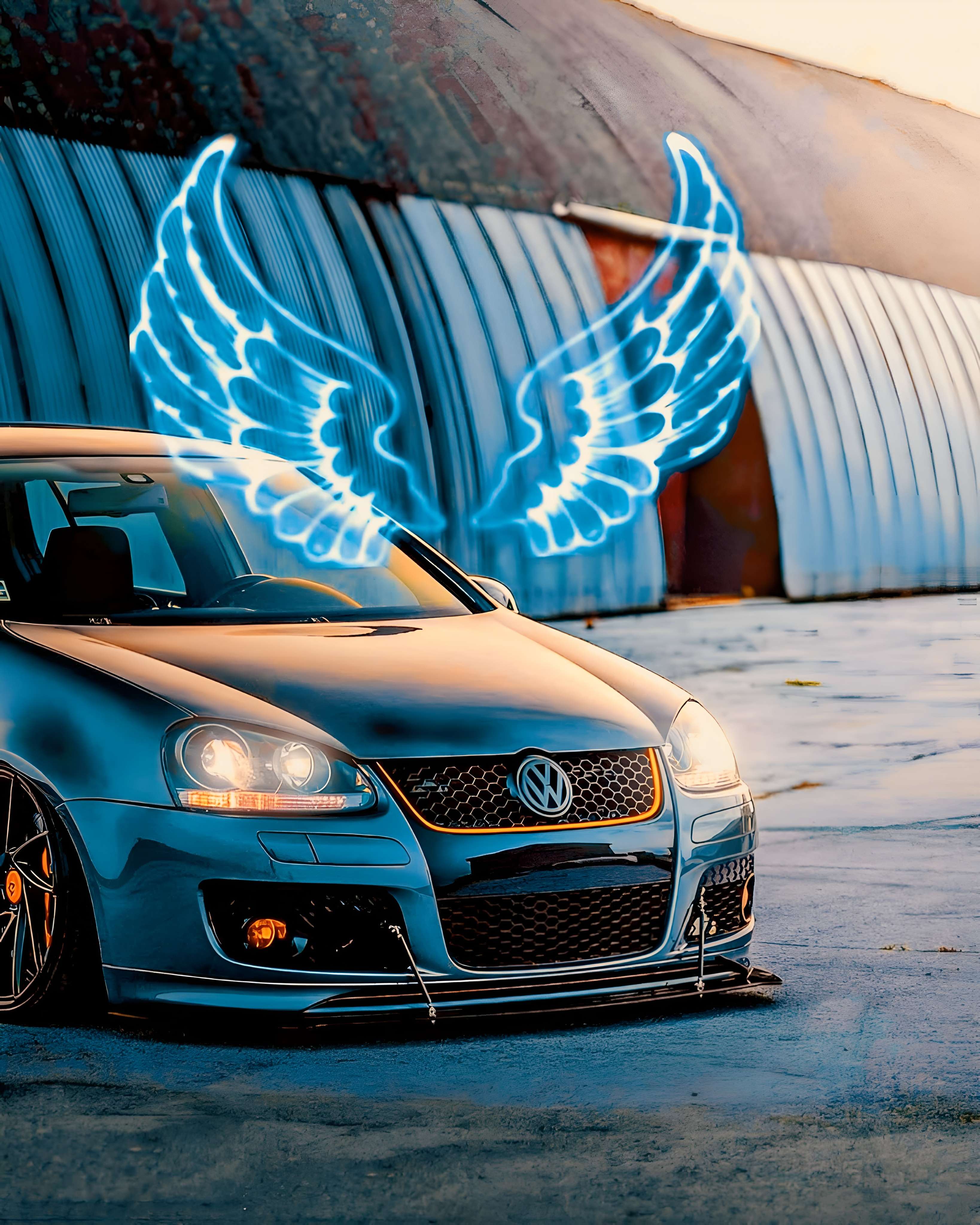 Car And Neon Wings Background Photo Editing 