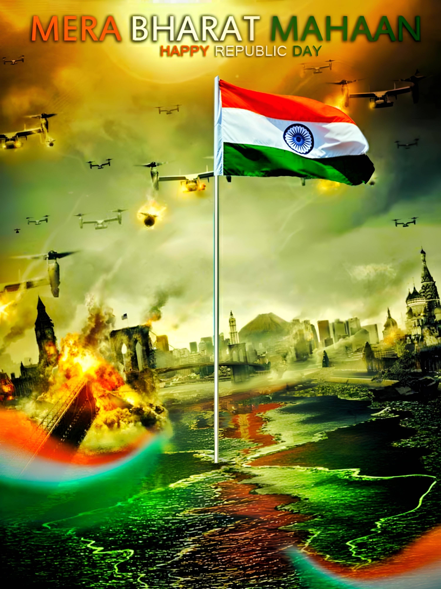 Indian Flag Aeroplane Fire Republic Day Background Photo