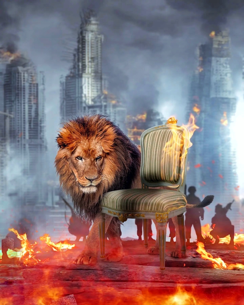 Loin And Chair Fire Photo Edit Background 